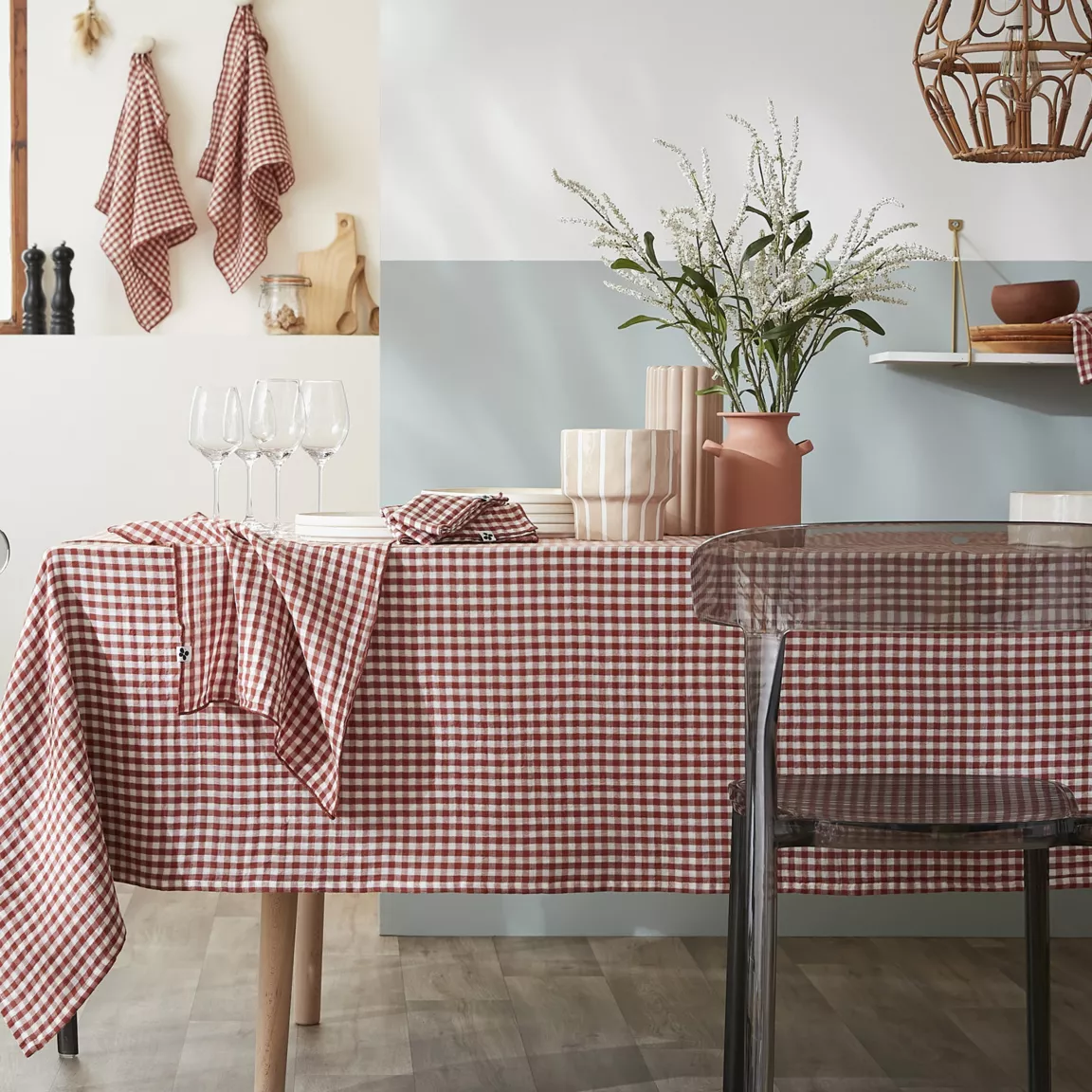 Nappe rectangulaire gaze de coton (150 x 350 cm) Vickie Terracotta