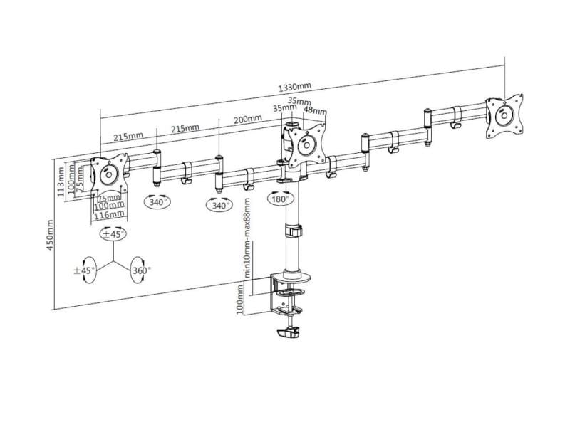 Multibrackets Tischhalterung Basic Triple bis 24 kg – Schwa Deskmount