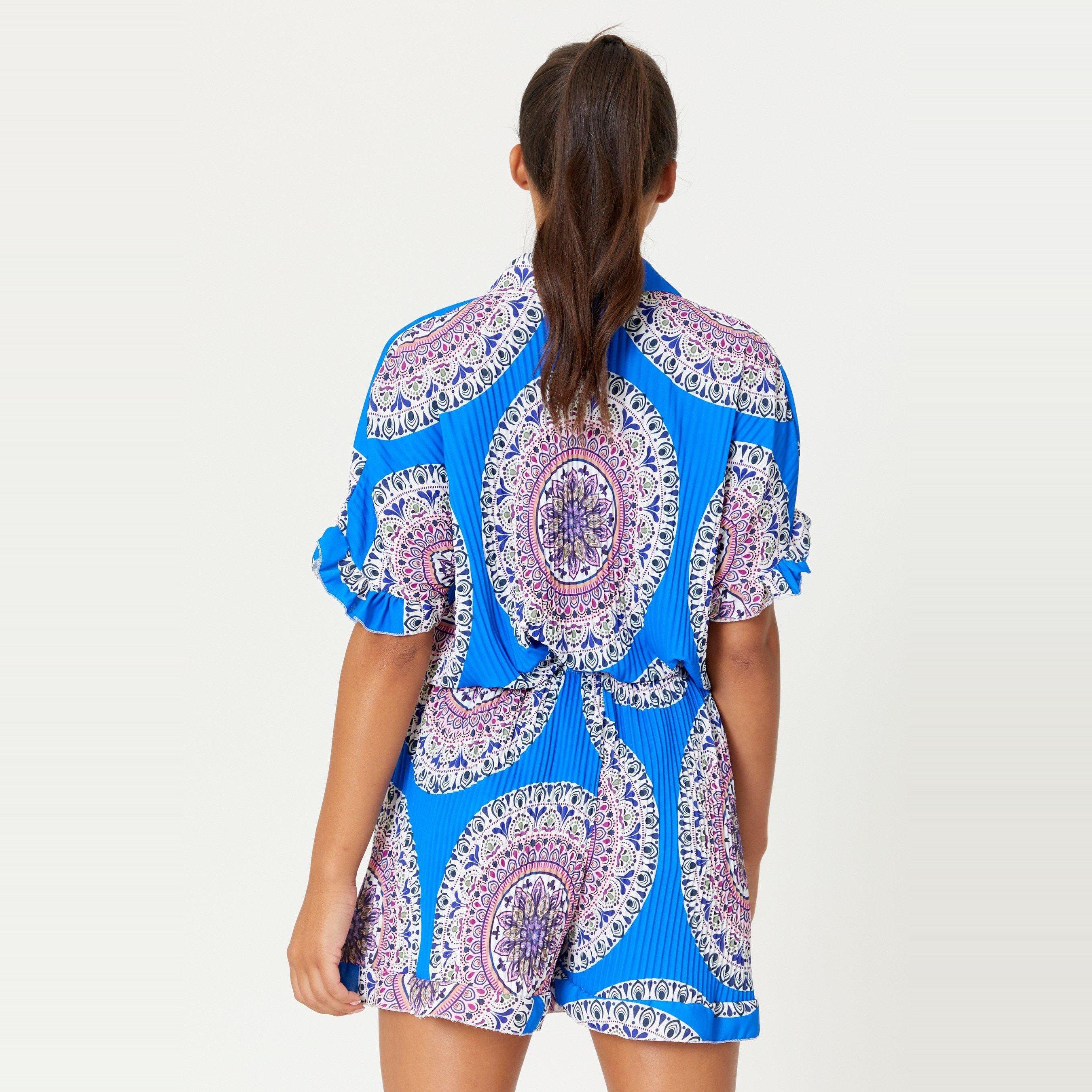 Be You BY Pleated Print Shirt and Short Co Ord Set Womens