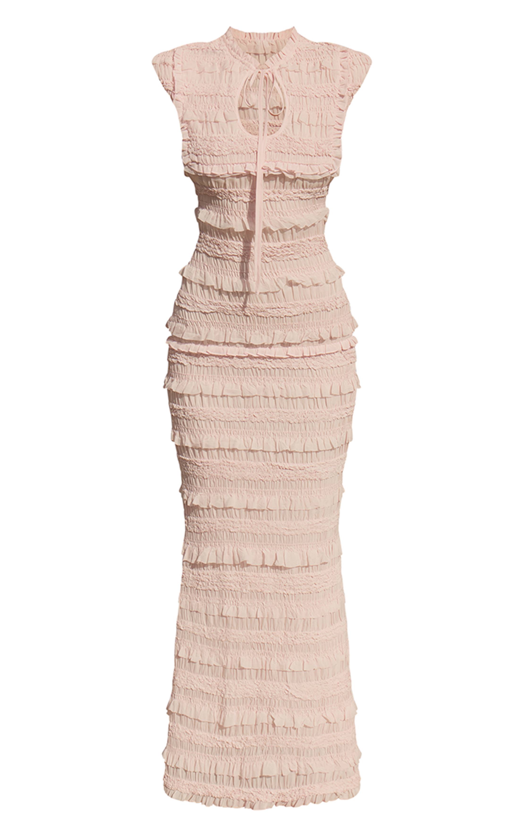 Rose Robe Maxi Bébé À Volants Extrêmes Avec Découpe