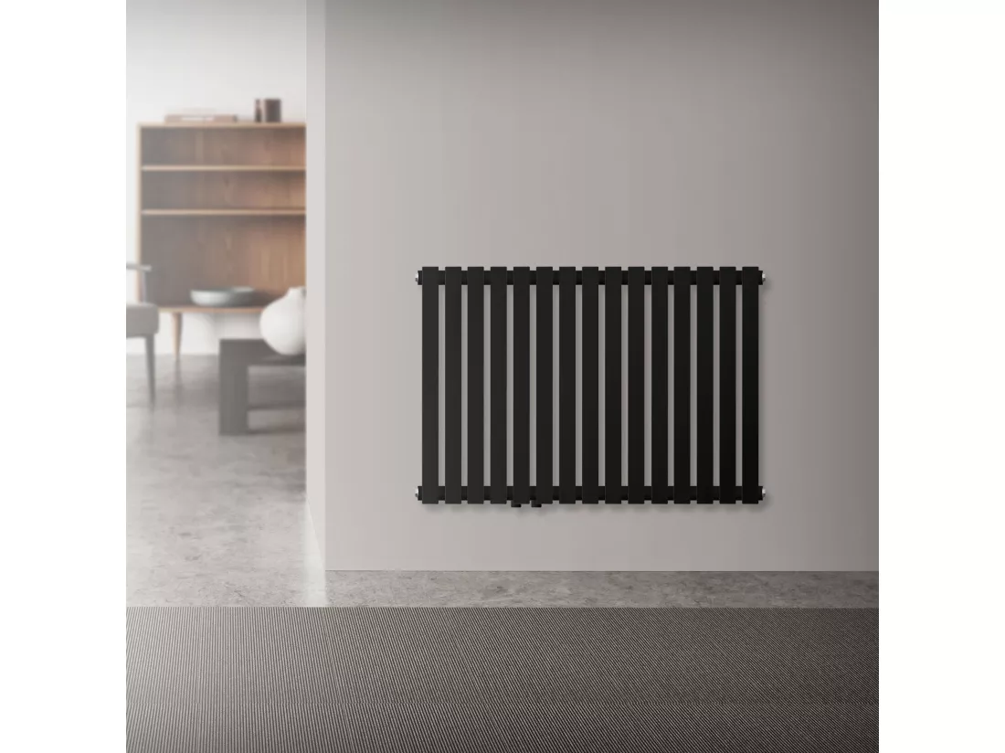 LuxeBath Radiateur de Salle de Bain Design Stella Horizontal, Noir Mat 640x600 mm, Connexion Central + Garniture de Raccordement au Mur