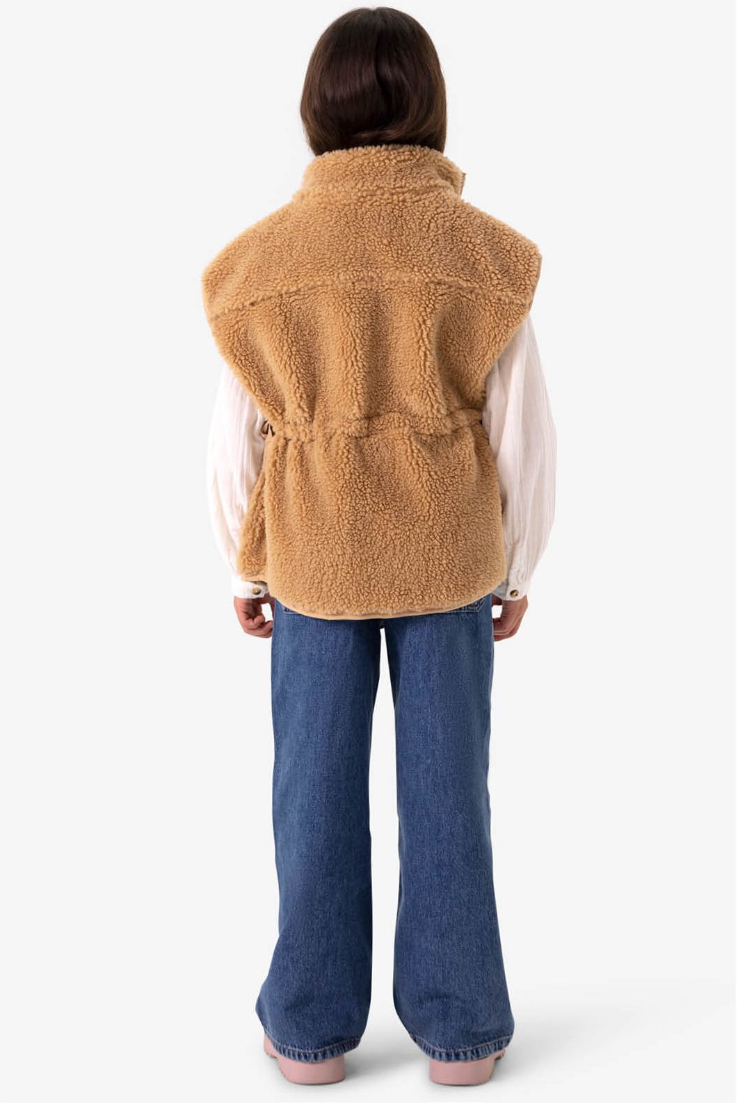 Lichtbruine teddy gilet met aantrekkoord