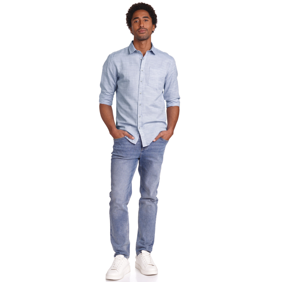 VanVaan Herren Hemd in Melange-Optik blau