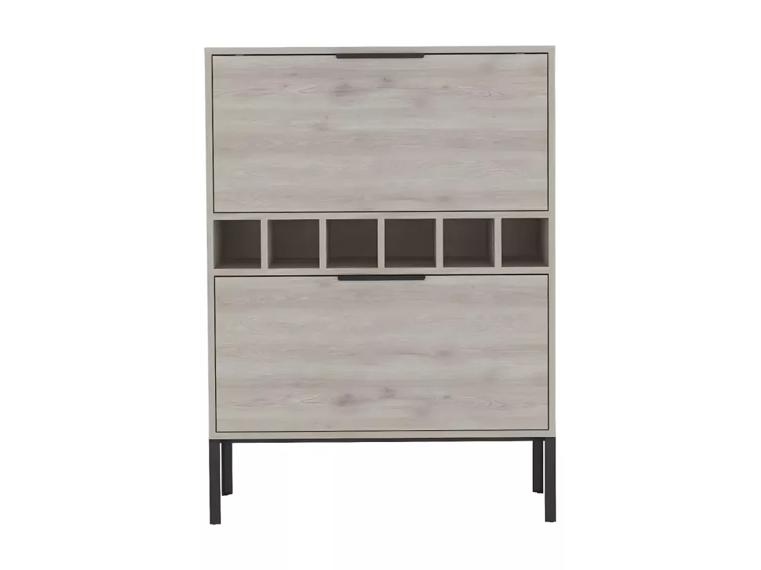Meuble bar Lyrata en mélaminé avec porte-bouteilles, porte-verres et 4 étagères , 110 cm X 80 cm X 35 cm , Gris / argenté