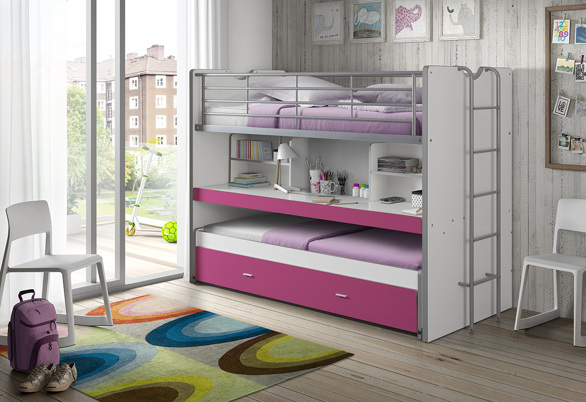 Funktions-Hochbett Bonny - weiß-pink - 2x 90x200 cm