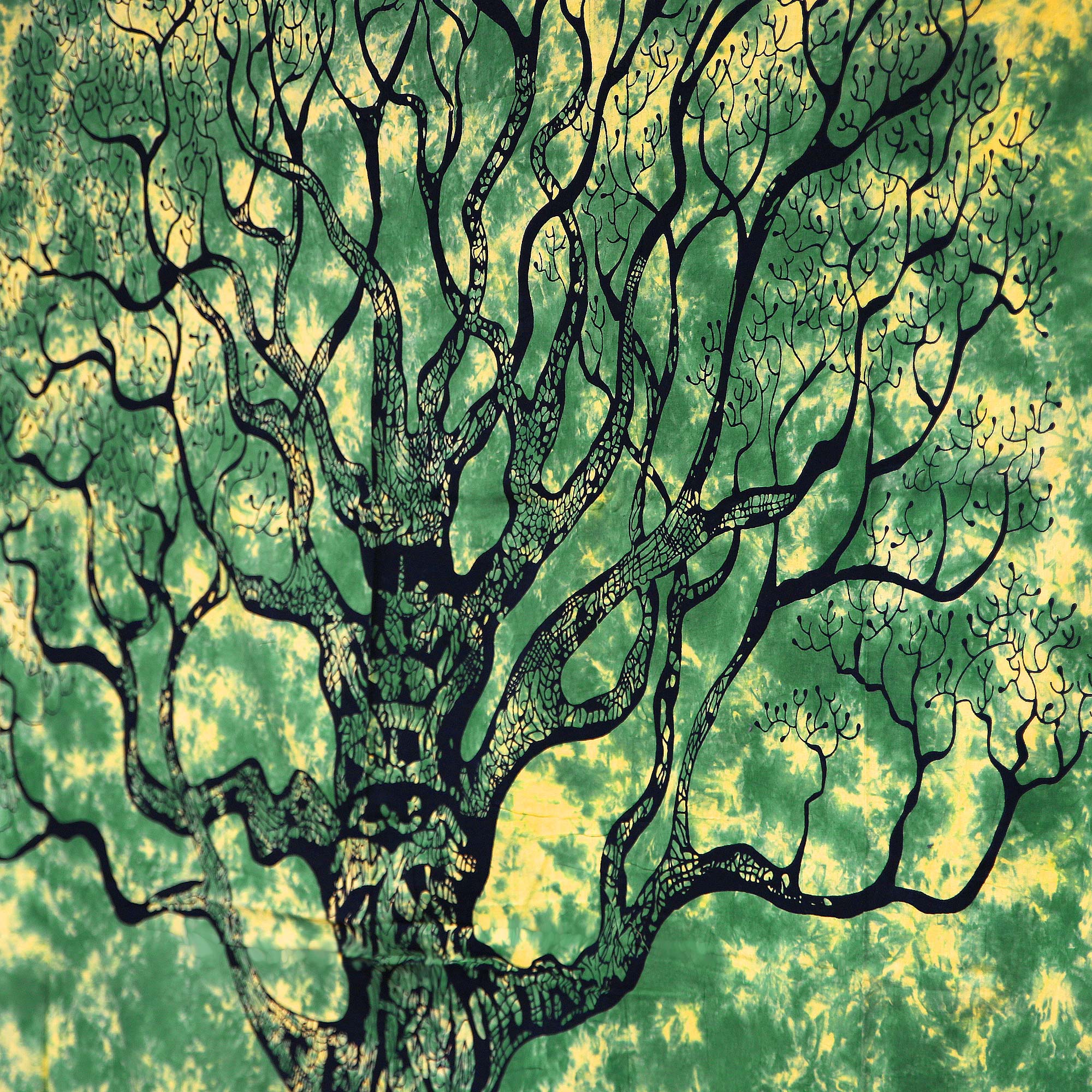 Multifunktionstuch 'Baum des Lebens', grün-gelb, schwarz, B 213 cm, H 244 cm von fischer's lagerhaus