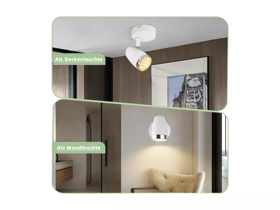 NETTLIFE Spot de plafond 1 flamme 4W plafonnier orientable 350° salon