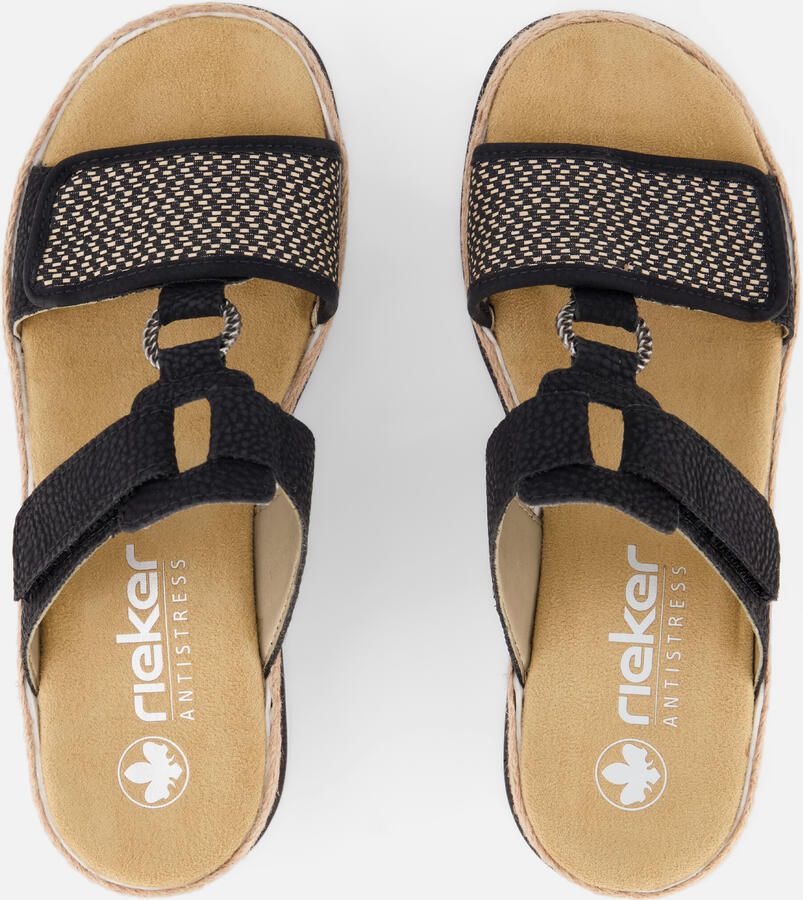 Rieker Zwarte synthetische sliders met comfortabel voetbed en klittenbandsluiting Black