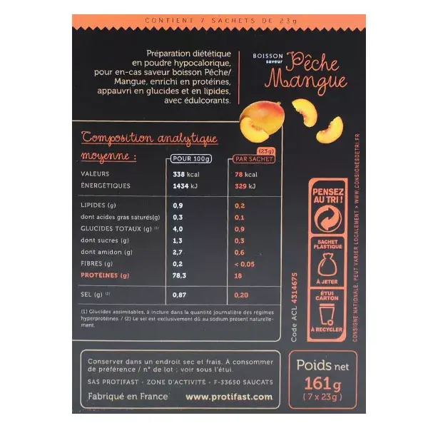 Sobremesa Protifast com Alto Teor de Proteína Sabor Pêssego e Manga - 7 sachês