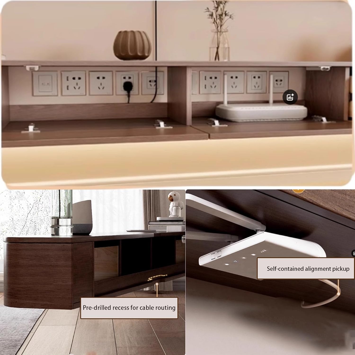 TV-Medienkonsole, schwimmender TV-Schrank, Wandmontage, TV-Schrank, mehrere große Aufbewahrungsmöglichkeiten, TV-Bank unter dem TV-Lowboard mit Schubladen (Braun B + LED, 160 * 20 * 30cm)