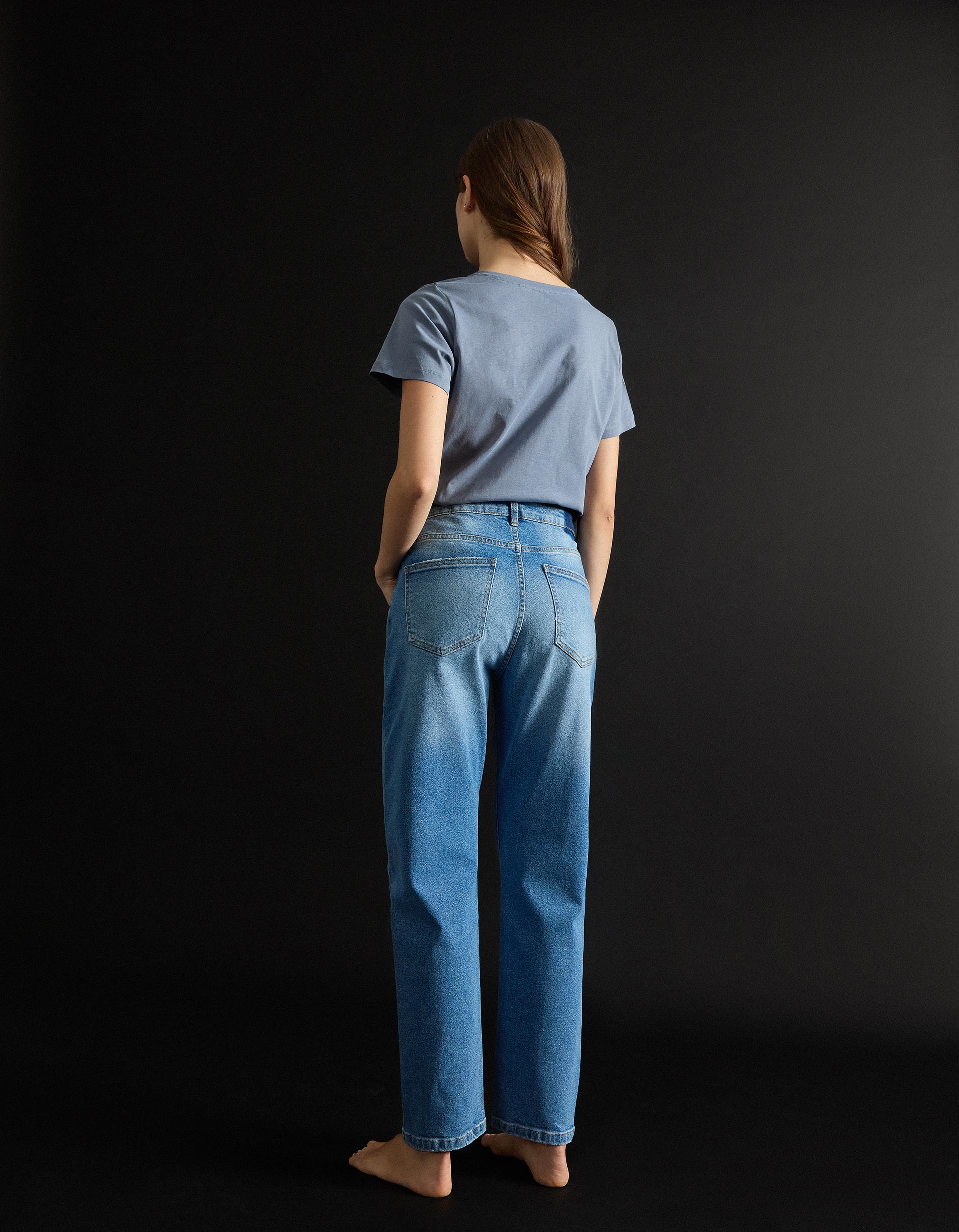Calças de Ganga 'Tapered Mom Fit', Mulher, Azul