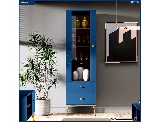 OTITEC - Armoire vitrine - h.190 x l.55 x p.40 cm - marin