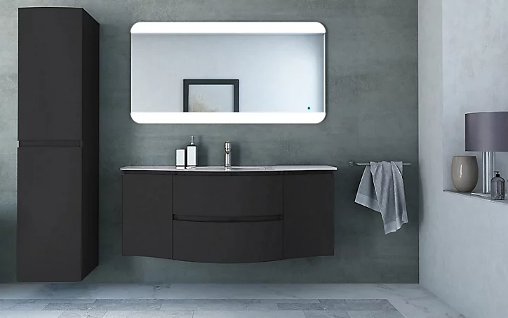 Meuble sous vasque graphite Vague 138 cm + complément gauche et droit + plan vasque en résine