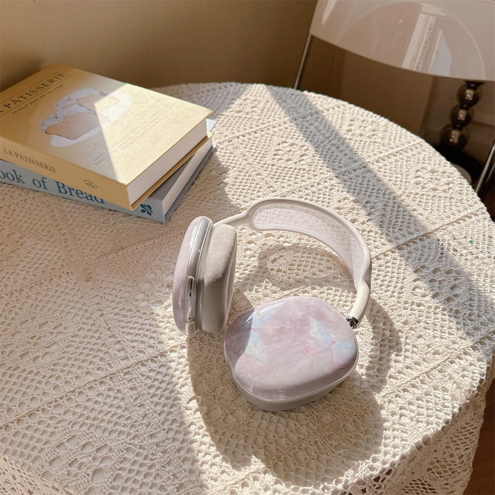 AirPods Max Gummi Hülle Schutz Abdeckung Marble Marmor - Rosa (Schmetterling)