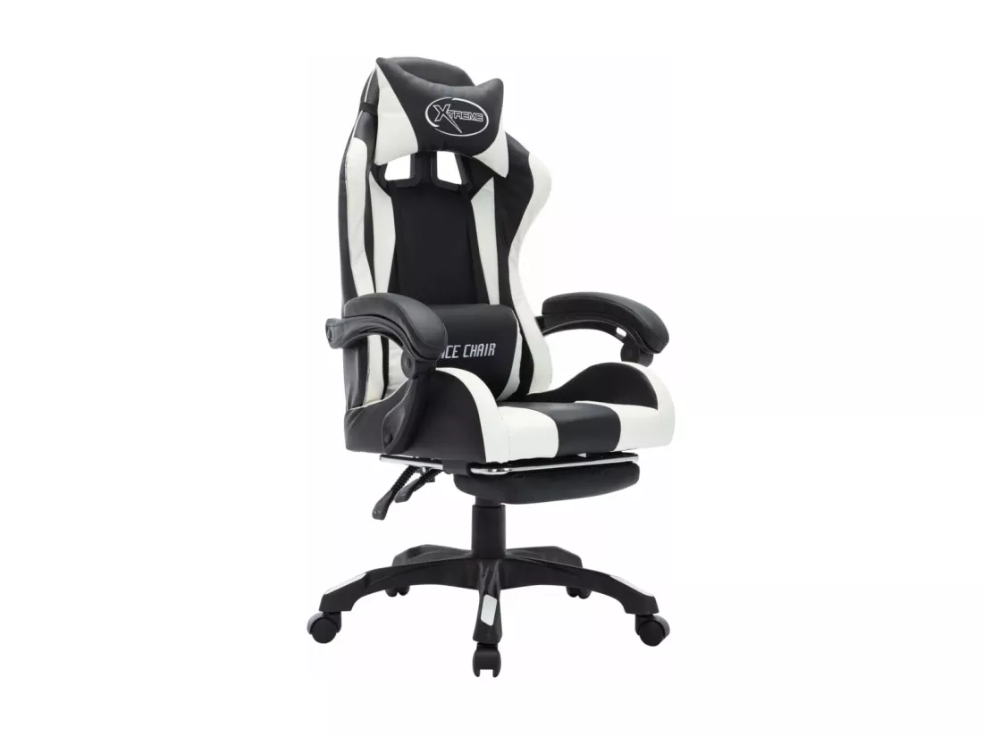 Fauteuil de jeux vidéo avec LED RVB Blanc et noir Similicuir