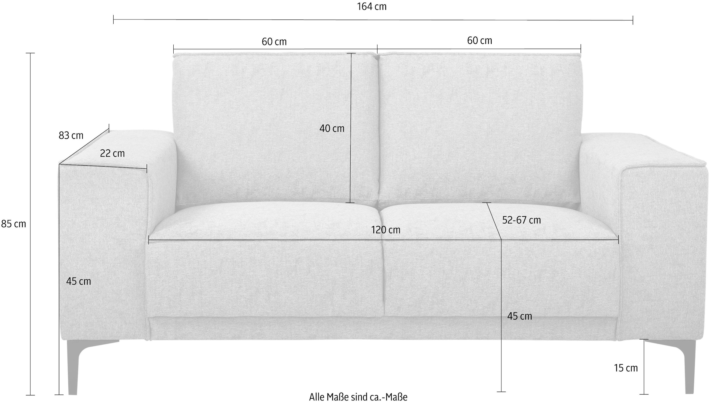 GOODproduct 2-Sitzer »Kompaktsofa Oland, Struktur, Flachgewebe, Luxus-Microfaser, Boucle« 164 cm, Wellenunterfederung, Skandi-Design, Metallfüsse