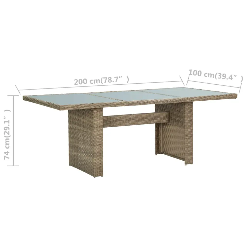 vidaXL - Tuintafel - Bruin - Glas en poly rattan - 200x100x74 cm