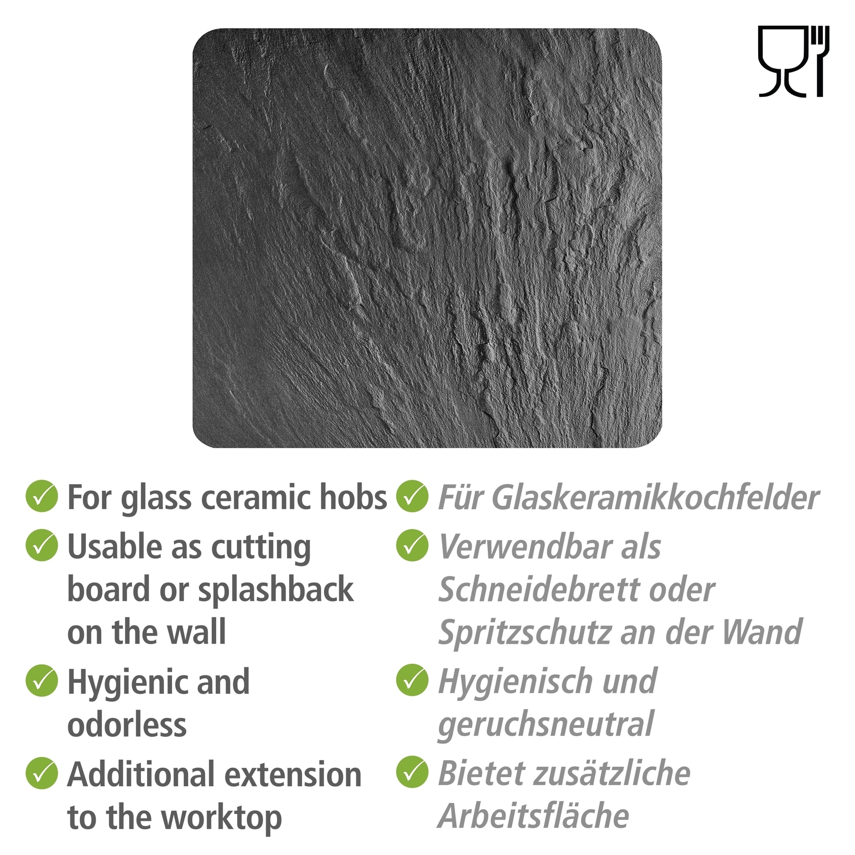 WENKO Herd-Abdeckplatte »Multi Modell Schiefer« Spritzschutz, Herdblende, Schneidbrett, für Glaskeramik-Kochfelder