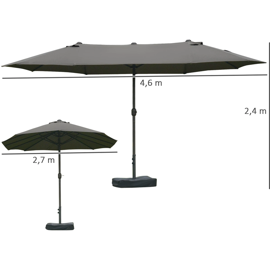 Outsunny Doppel-Sonnenschirm mit Handkurbel dunkelgrau