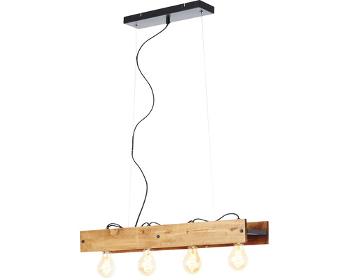 Hanglamp, 4-lichts, HxLxB 120x12x75 cm, licht hout/zwart