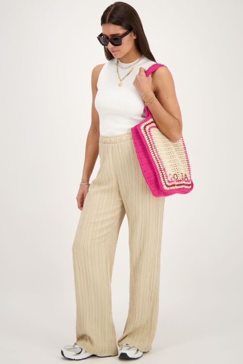 Beige wide leg crinkle broek