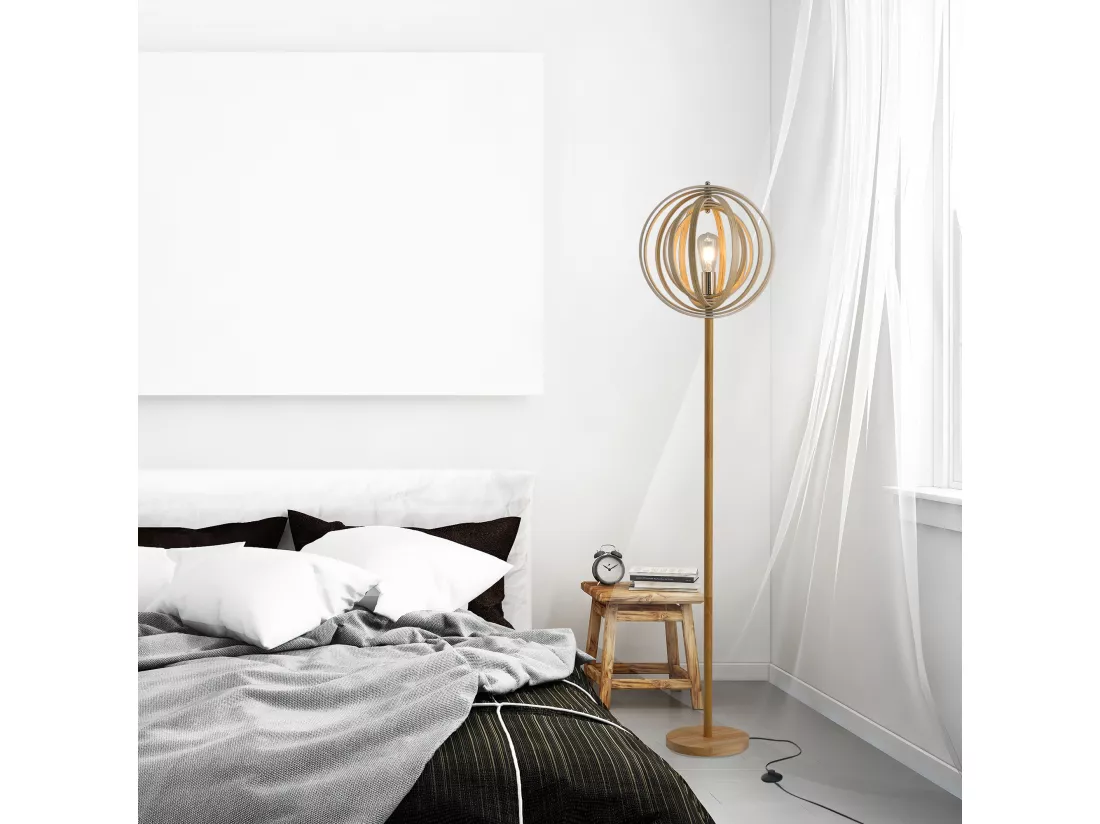 Lampadaire sur Pied Circulaire 40 W Max. Abat-Jour bois naturel clair dim. Ø 38 x 160 cm