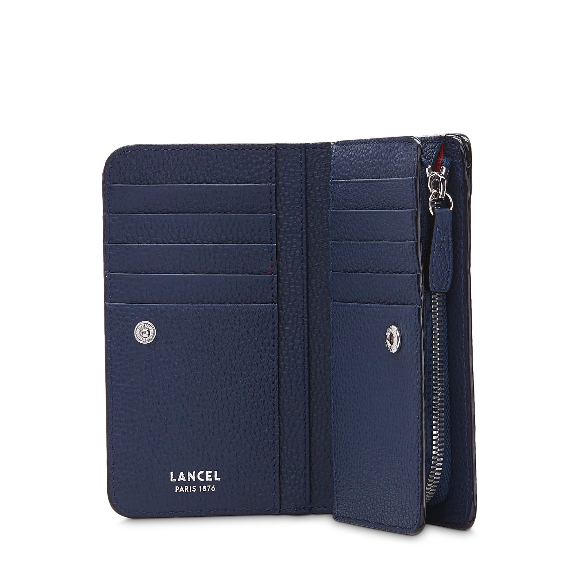 Portefeuille rectangulaire compact zippé Ninon de Lancel-Bleu pétrole