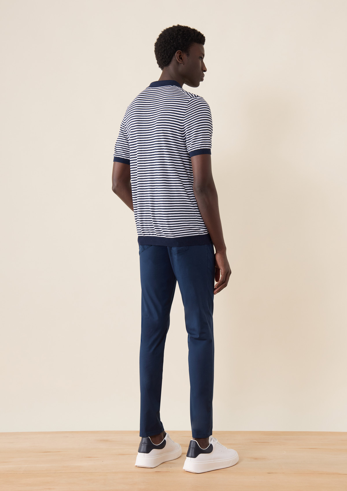 Pantalon casual skinny 7/8 en coton stretch uni bleu marine