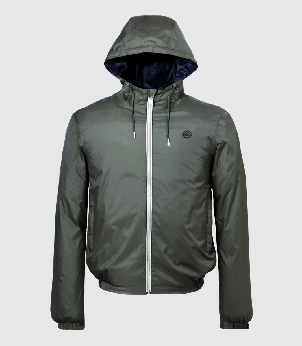 Blouson à capuche réversible kaki et noir 