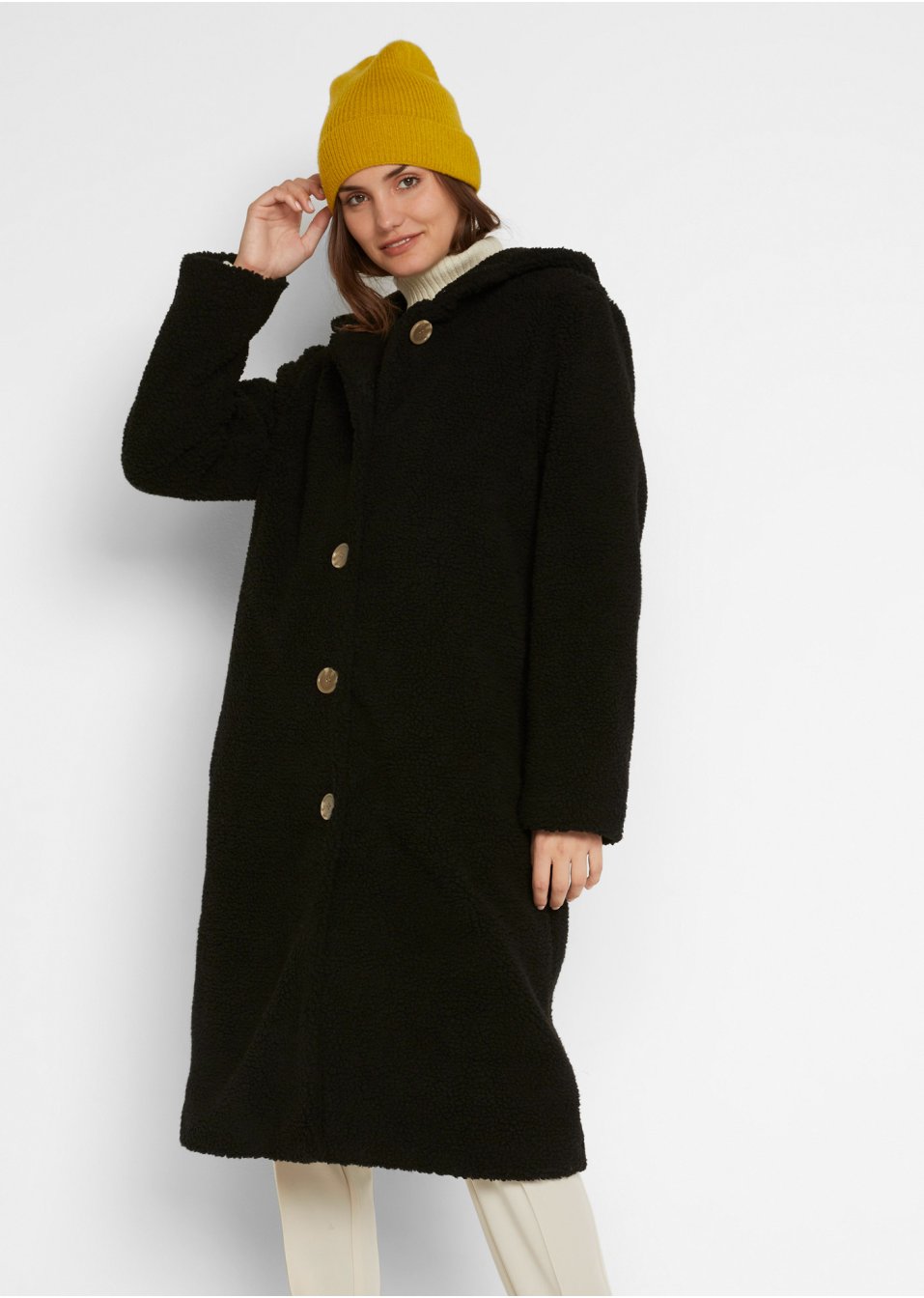 Manteau en maille peluche avec capuche