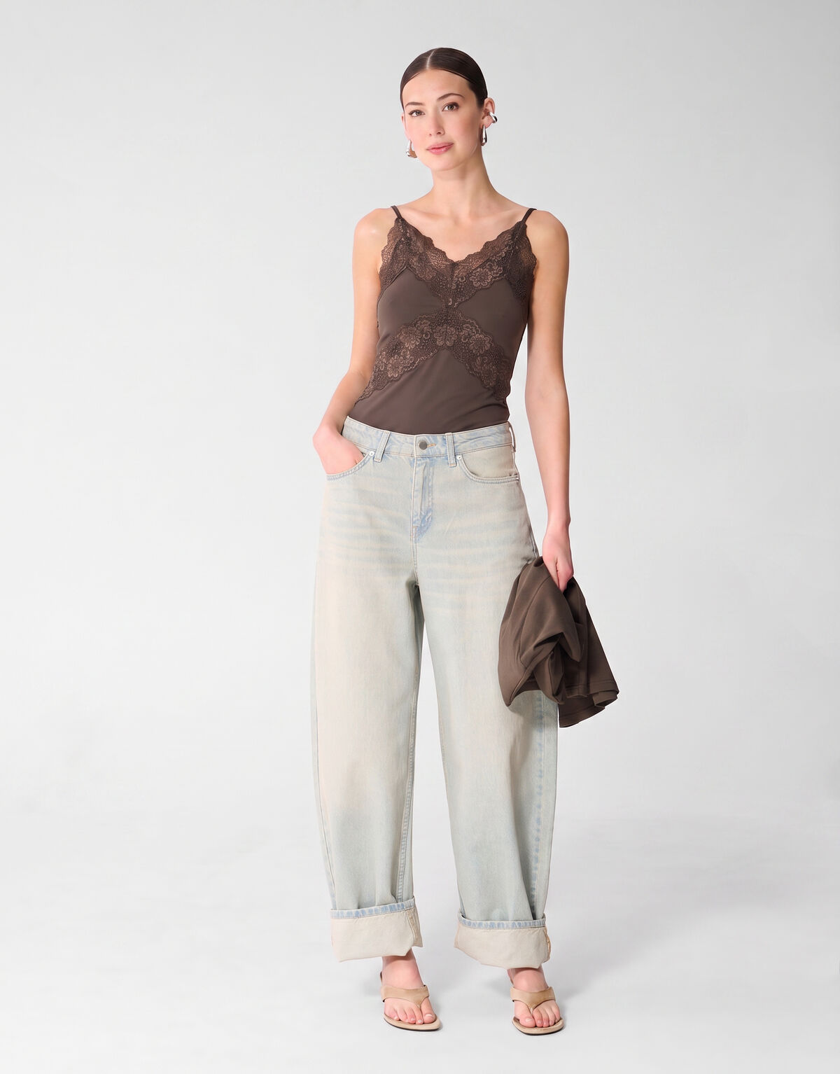 Lace Mix Singlet Donkerbruin