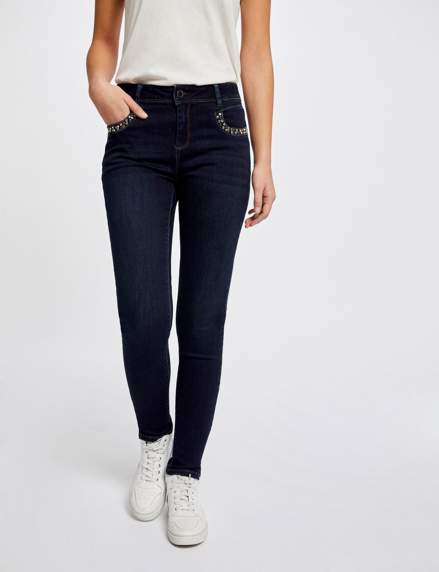 Jeans slim avec poches cloutées jean brut femme - jean_brut