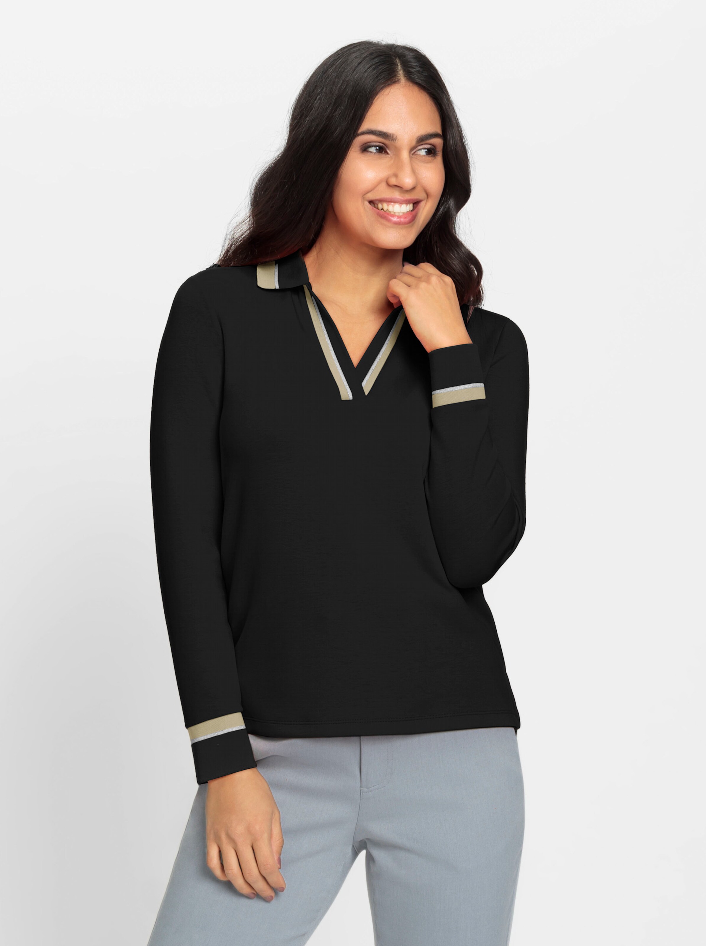 Poloshirt in schwarz-sand-gemustert
