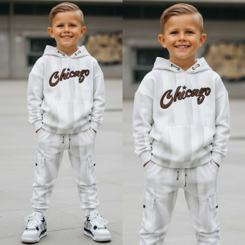 Chicago Street Cargo Hoodie Set – wit (Verzenddatum 2 maart)