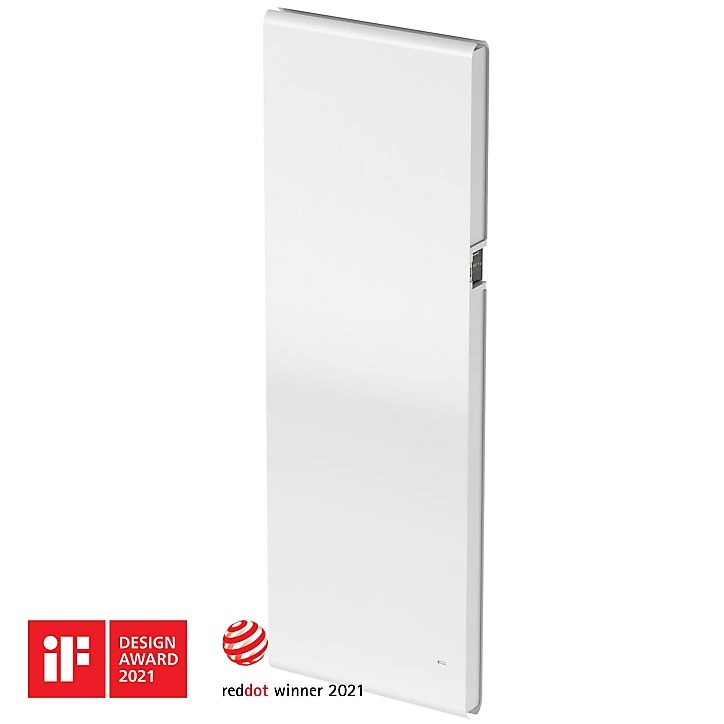 Radiateur connecté électrique à inertie fluide GoodHome Iriya blanc 1800W vertical.