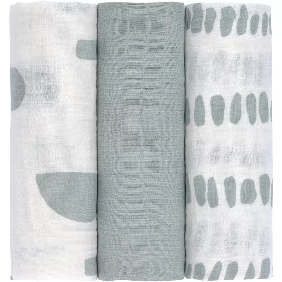 LÄSSIG Mulltücher L 3er Pack strokes silver grey