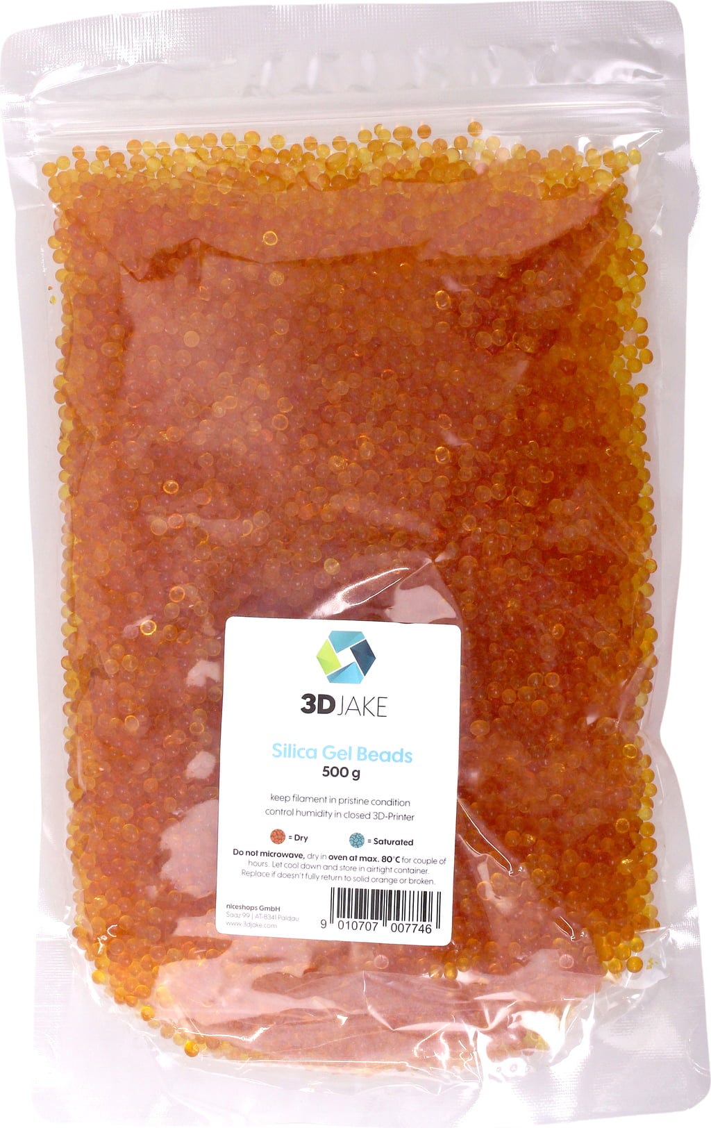 3DJAKE  Silica Gel Trockenmittel, 500 g    Effektives Trockenmittel mit Feuchtigkeitsindikator