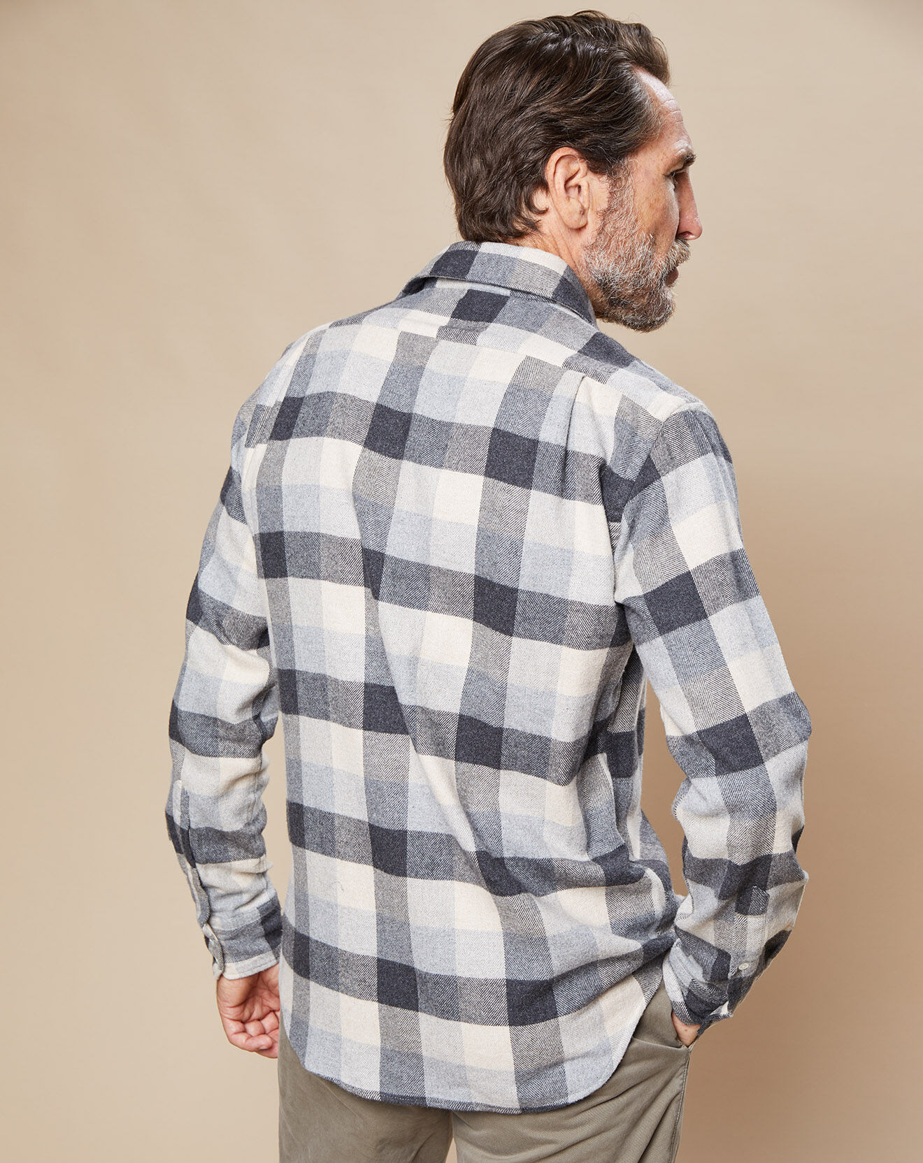 Hartford Chemise Regular en Flanelle de Coton Paul à carreaux gris/naturel