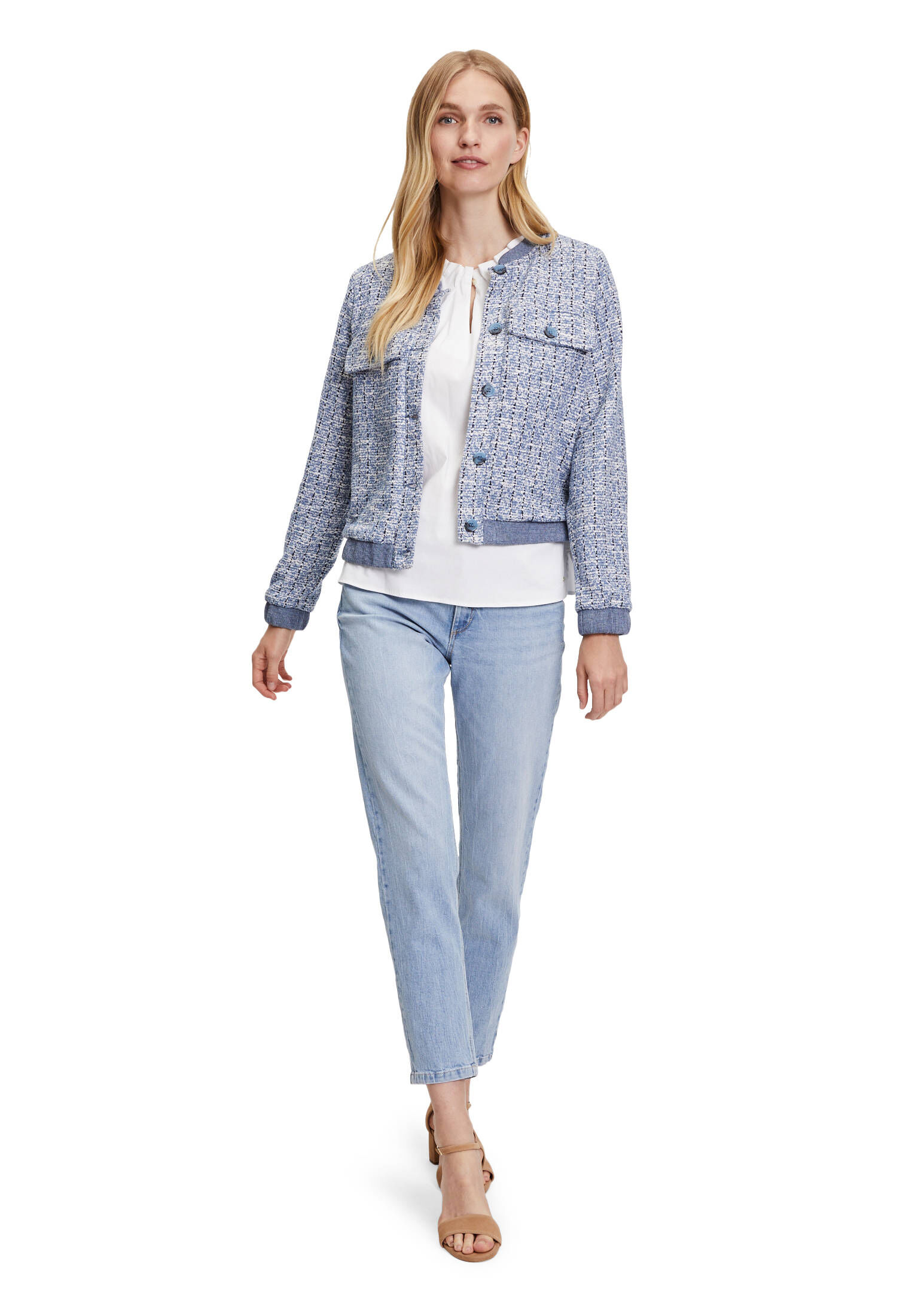Betty & Co| Damen Tweedblazer mit Rundhalsausschnitt