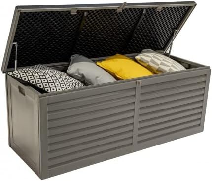 Grindi - Aufbewahrungsbox mit Deckel - Auflagenbox Larus - Gartenbox - Kissenbox 390 L - Outdoor Schrank - Paketbox - Sitzbank mit Stauraum - Gartenhaus - Geräteschuppen - Truhe mit Deckel