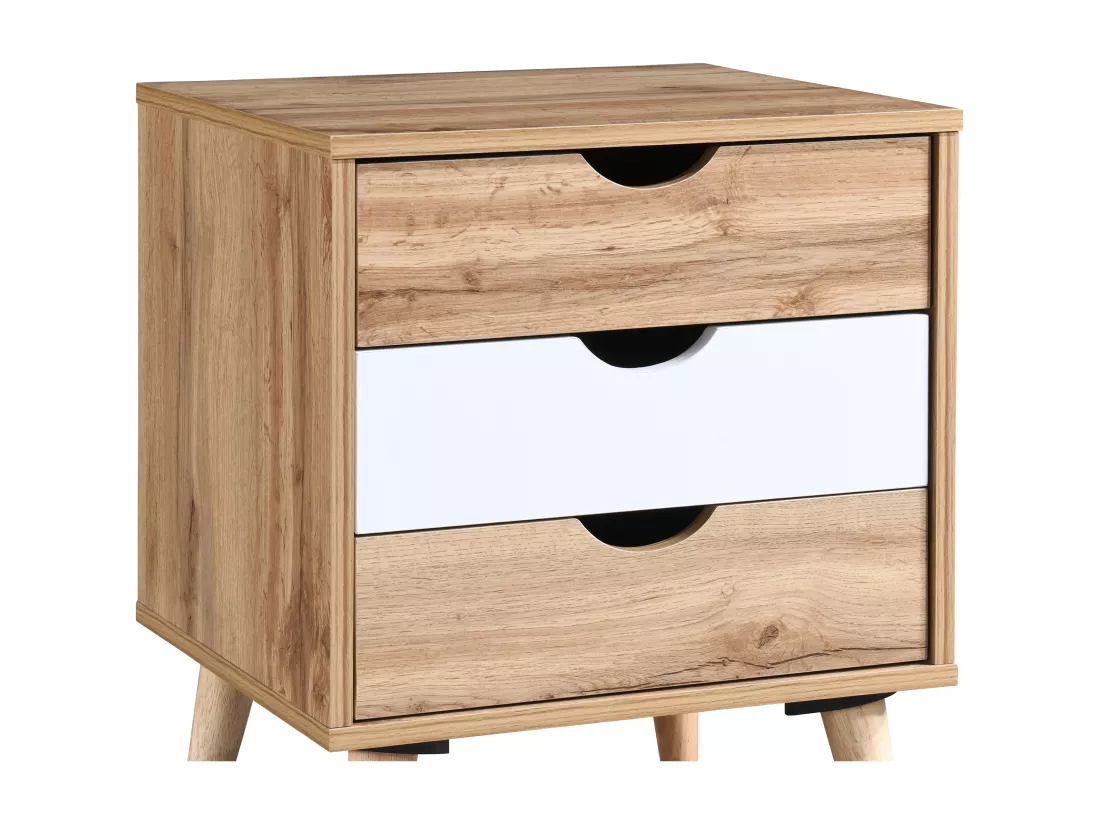 Lot de 2 tables de chevet avec 3 tiroirs - Coloris : Naturel et blanc - LURVIA