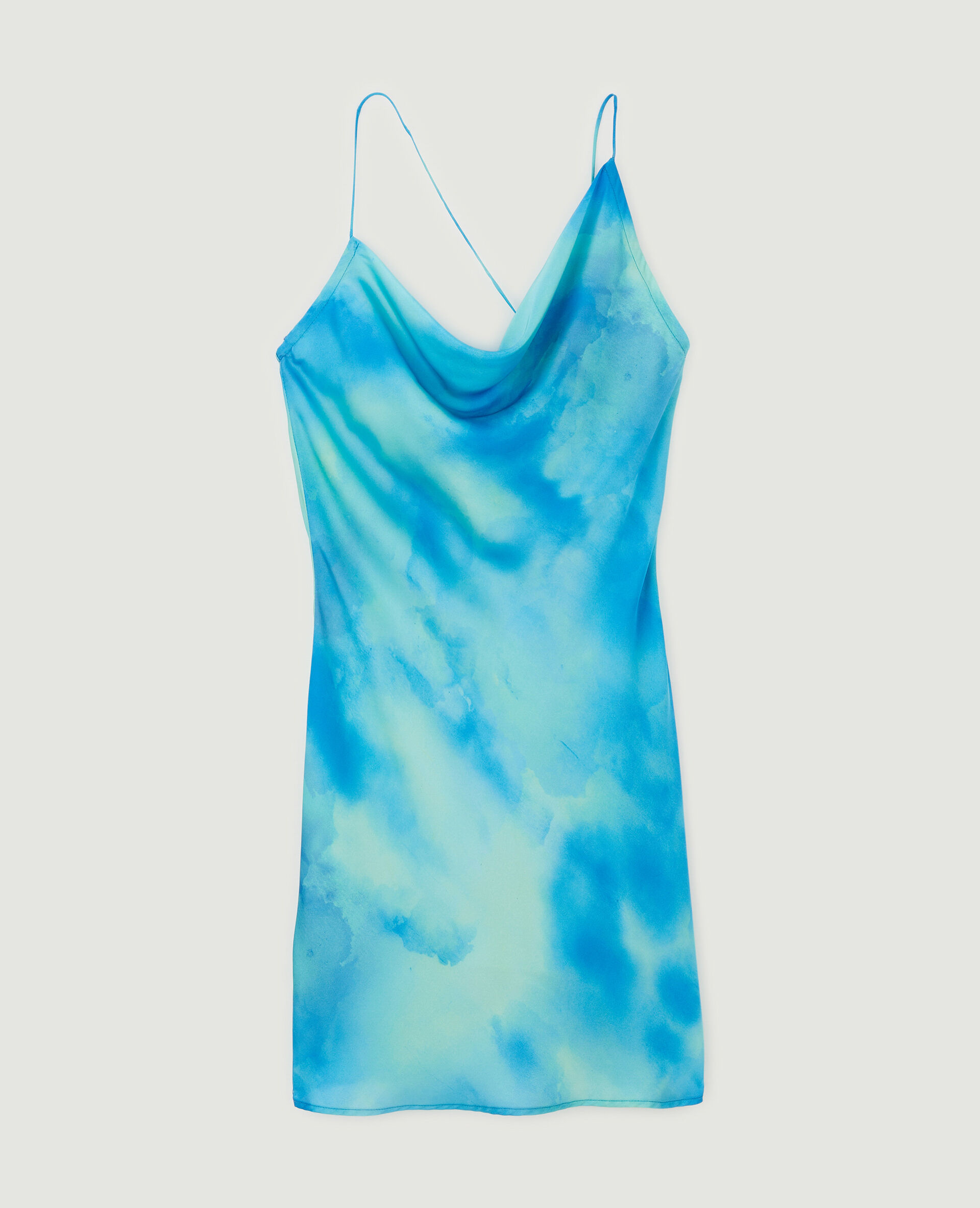 Robe courte asymétrique col bénitier - Bleu