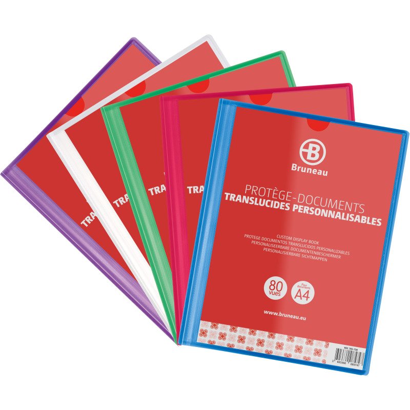 Pack 7 Protège-documents Bruneau polypropylène translucide personnalisable A4 40 pochettes + 3 offerts