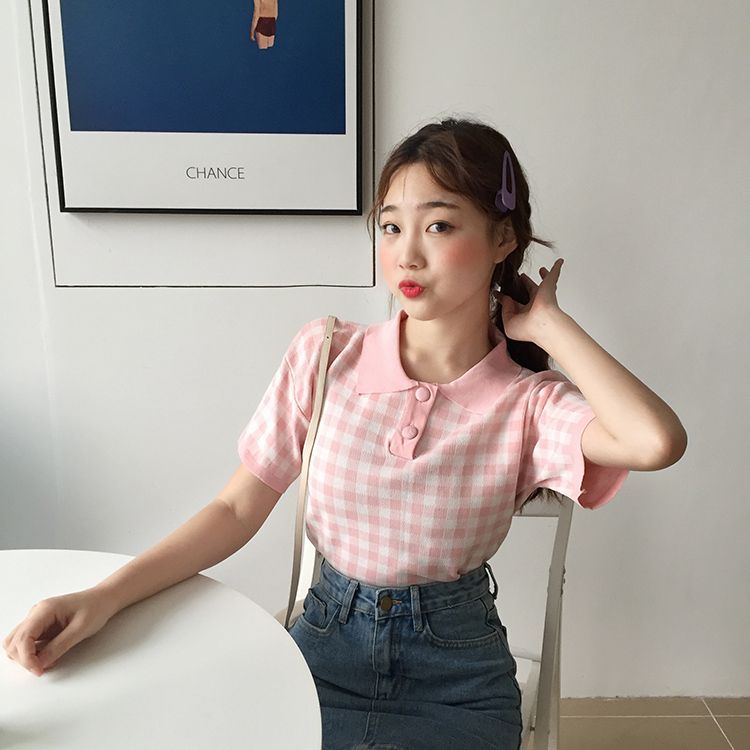 Flowerisque - Geruit poloshirt met korte mouwen