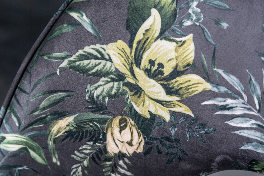 riess-ambiente Stuhl PRÊT-À-PORTER - Design grau Samt florales Muster goldene Fußkappen