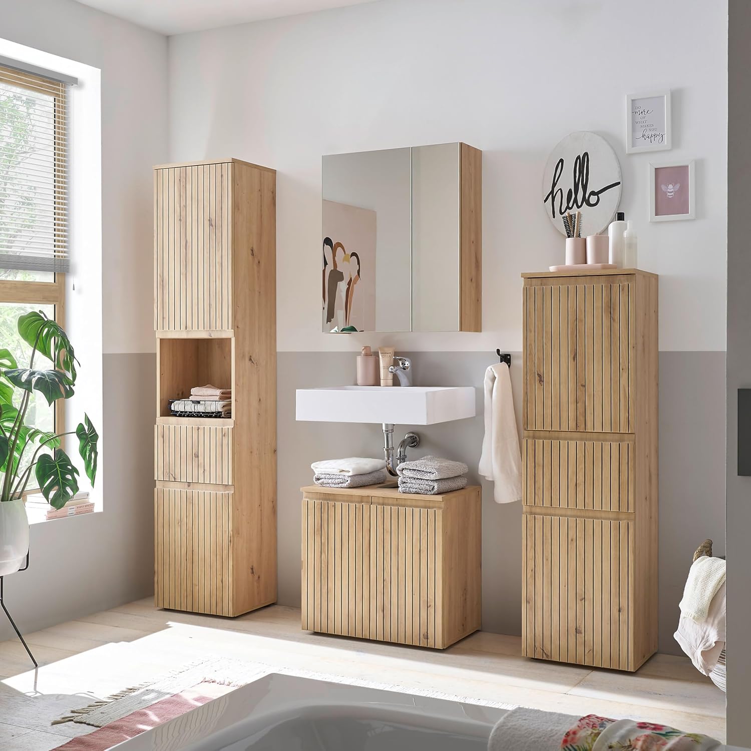 AUSTIN Badezimmer Hochschrank in Artisan Eiche Optik, Wildeiche Optik FSC-zertifiziert - Badezimmerschrank Bad Schrank mit viel Stauraum - 40 x 181 x 31 cm (B/H/T)