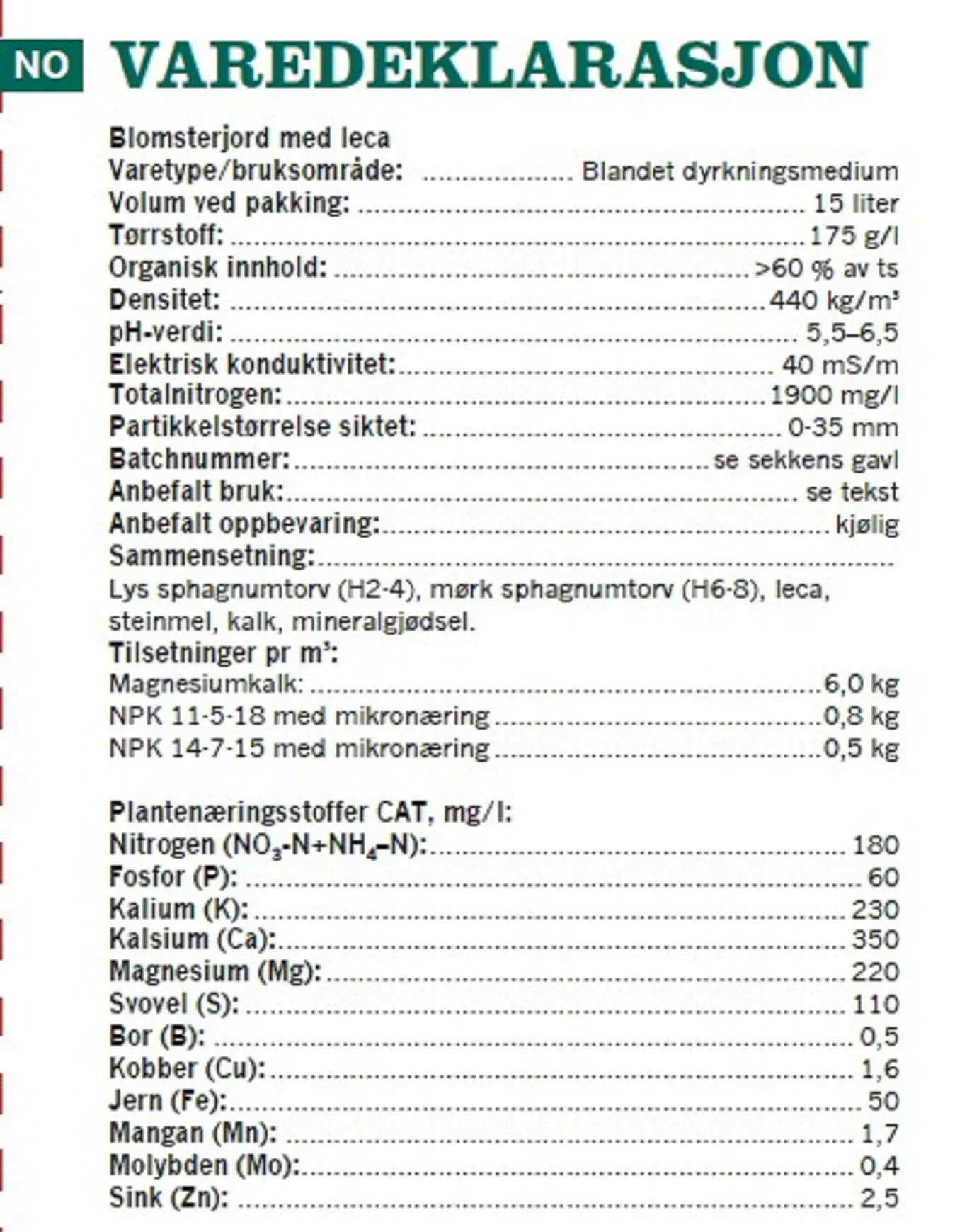Blomsterjord med leca 15 L