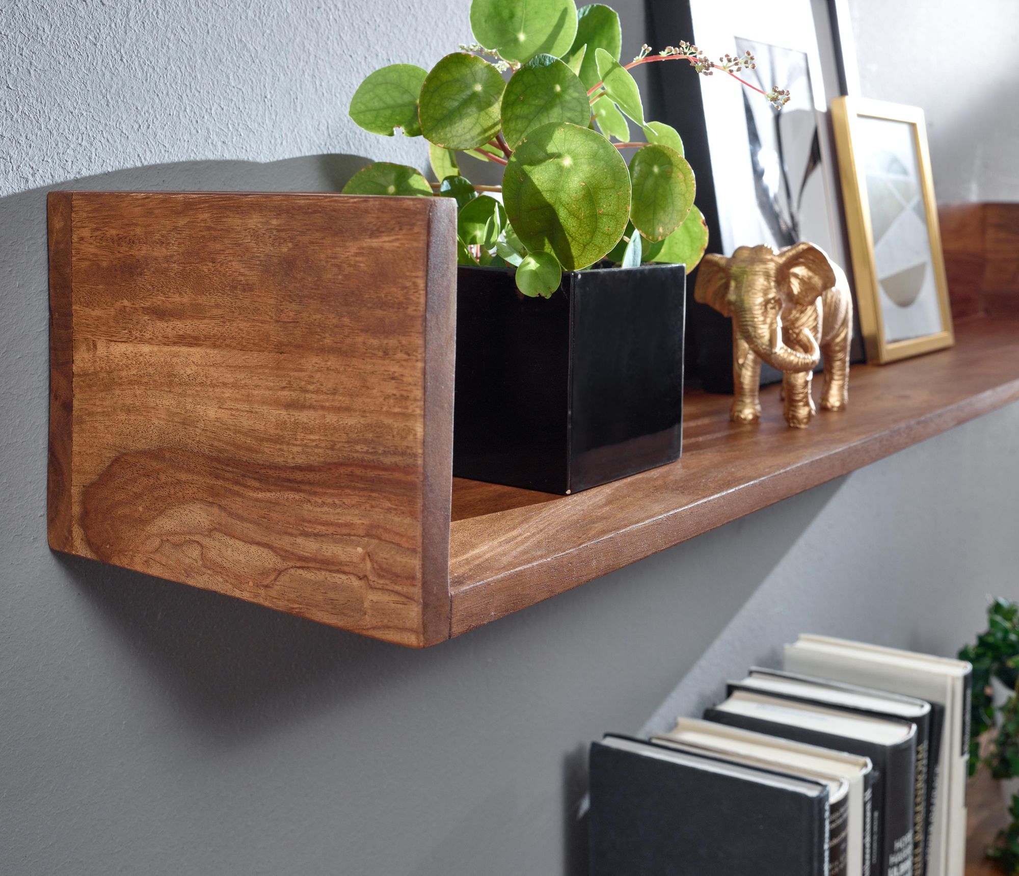 Wandregal FineBuy Hängeregal Holz Massiv 120x15x20 cm Regal Groß Schwebend