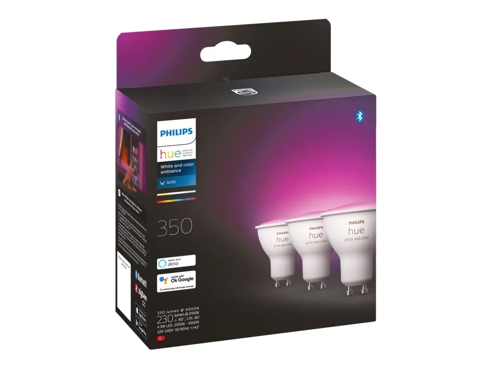 Philips Hue White and Color Ambiance - LED-lyspære - GU10 - 5 W (tilsvarende 35 W) - klasse G - 16 millioner farver - 2000-6500 K (pakke med 3)