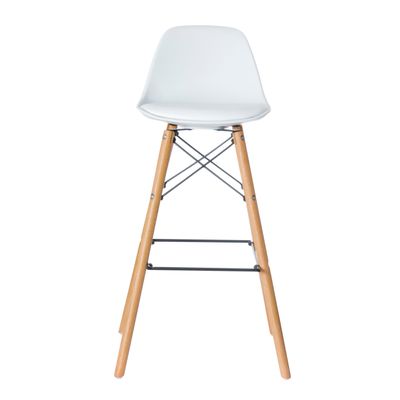 Lot de 2 tabourets haut STEELWOOD - pied hêtre - assise blanche